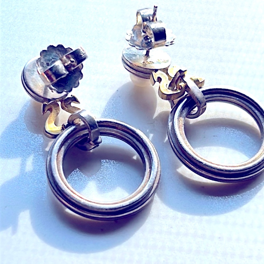 Slane & Slane extremely rare 18k gold and sterling silver diamond pearl earrings - Picture 4 of 8